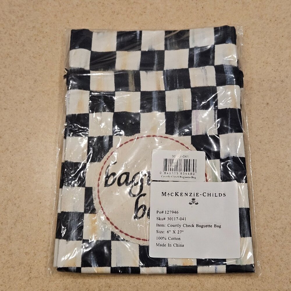 RARE NEW MACKENZIE CHILDS COURTLY CHECK BAGUETTE BREAD STORAGE BAG 100% COTTON